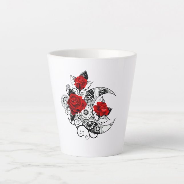 Mechanical Crescent with Red Roses Latte Mug (Front)