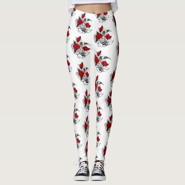 Mechanical Crescent with Red Roses Leggings (Front)