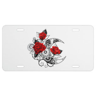 Mechanical Crescent with Red Roses License Plate