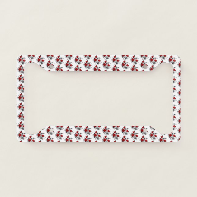 Mechanical Crescent with Red Roses License Plate Frame (Front)