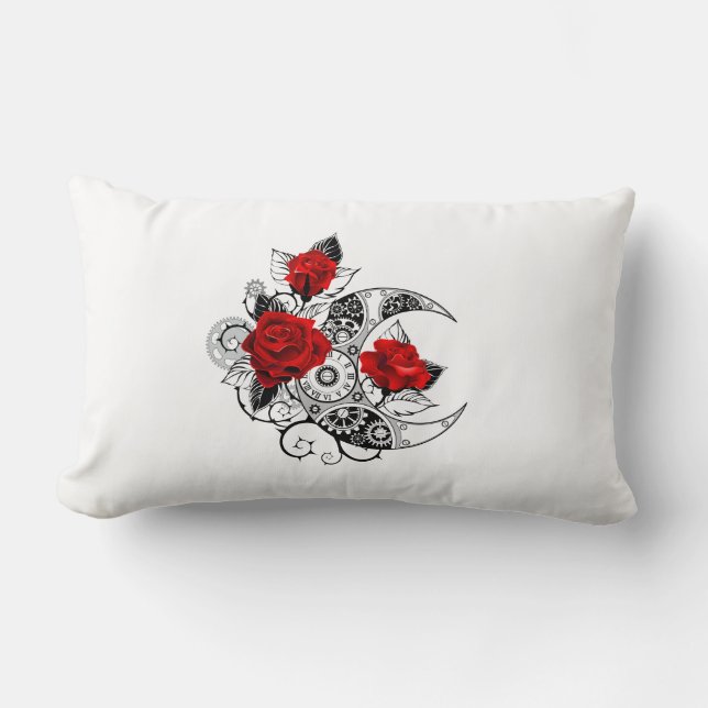 Mechanical Crescent with Red Roses Lumbar Pillow (Front)