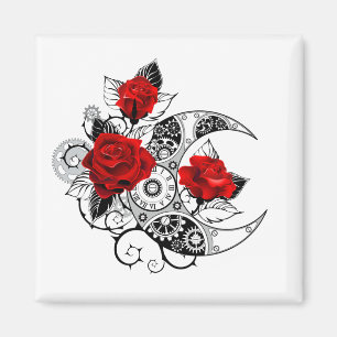 Mechanical Crescent with Red Roses Magnet