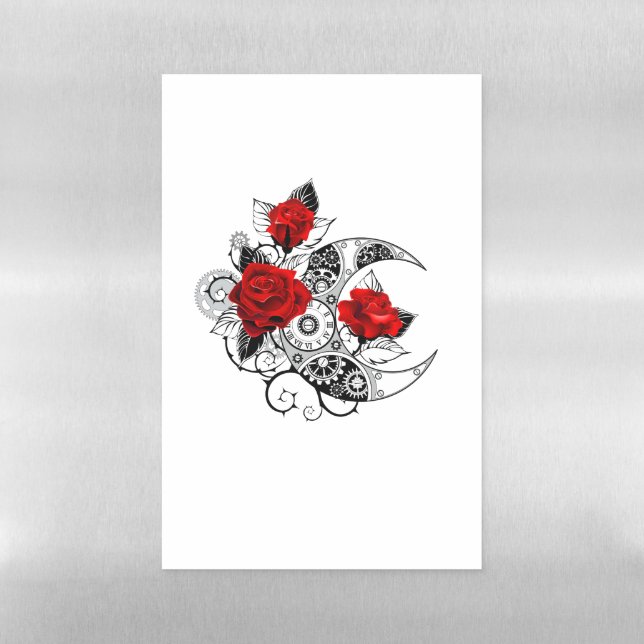 Mechanical Crescent with Red Roses Magnetic Dry Erase Sheet (Vertical)