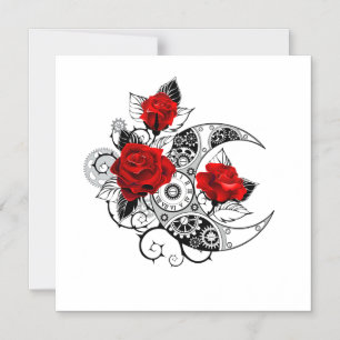 Mechanical Crescent with Red Roses Magnetic Invitation