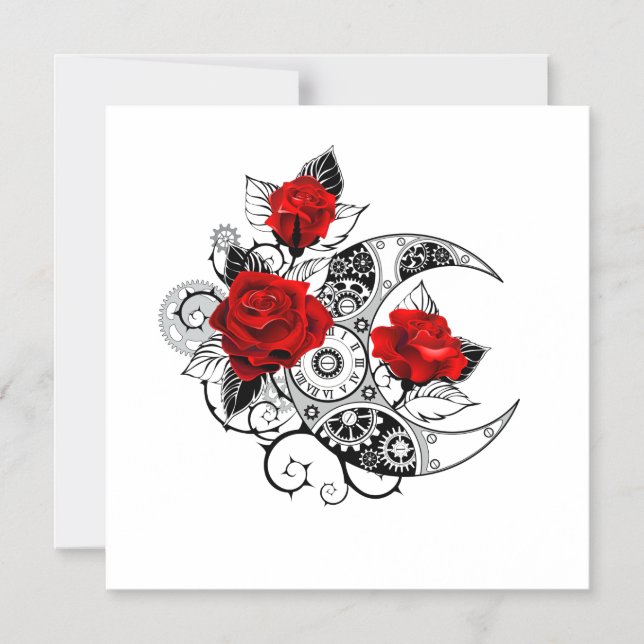 Mechanical Crescent with Red Roses Magnetic Invitation (Front)