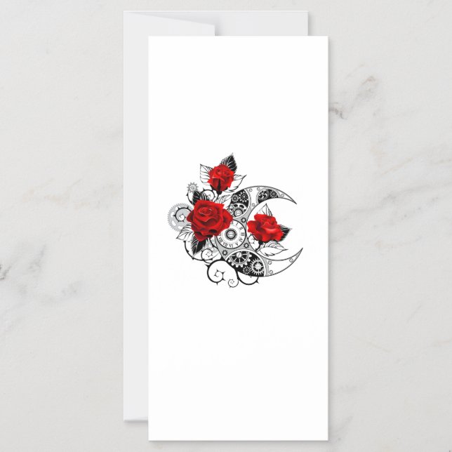 Mechanical Crescent with Red Roses Magnetic Invitation (Front)