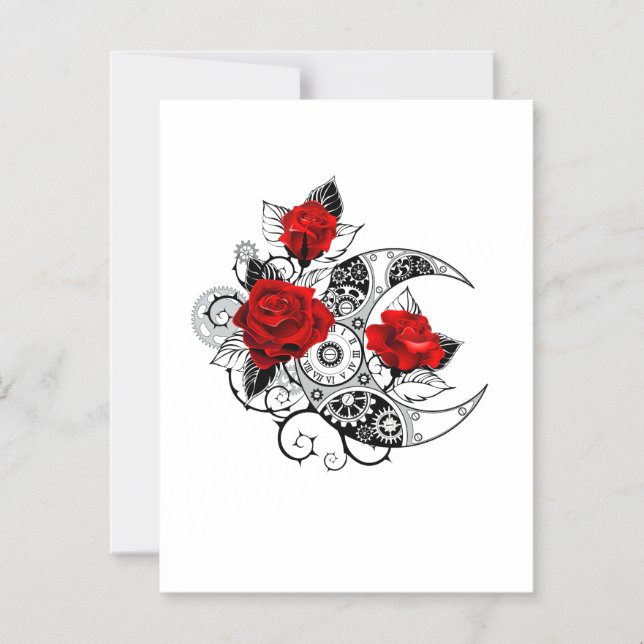 Mechanical Crescent with Red Roses Magnetic Invitation (Front)
