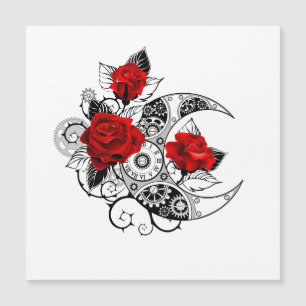 Mechanical Crescent with Red Roses Magnetic Invitation