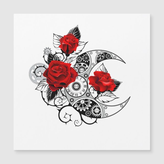 Mechanical Crescent with Red Roses Magnetic Invitation (Front)
