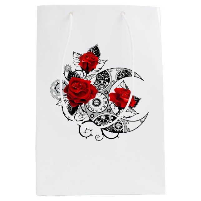 Mechanical Crescent with Red Roses Medium Gift Bag (Front)