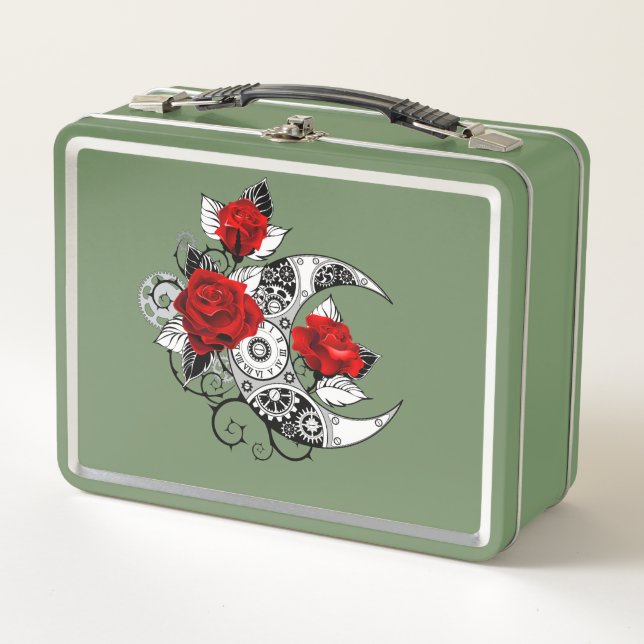 Mechanical Crescent with Red Roses Metal Lunch Box (Front)