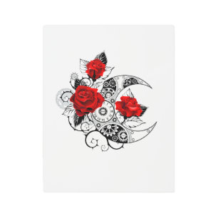 Mechanical Crescent with Red Roses Metal Print