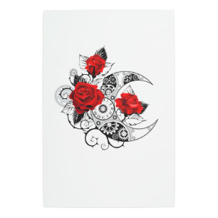 Mechanical Crescent with Red Roses Metal Print
