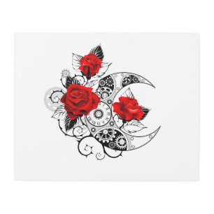 Mechanical Crescent with Red Roses Metal Print