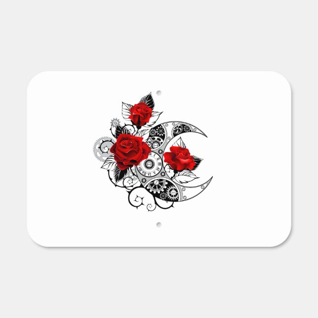 Mechanical Crescent with Red Roses Metal Sign (Front)