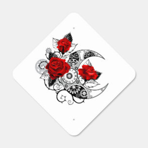 Mechanical Crescent with Red Roses Metal Sign