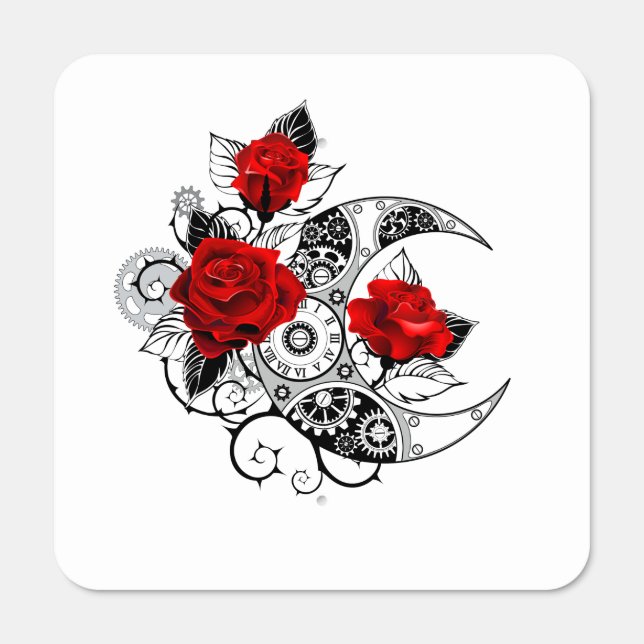 Mechanical Crescent with Red Roses Metal Sign (Front)