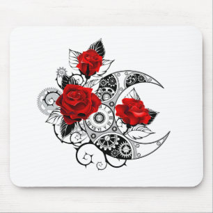 Mechanical Crescent with Red Roses Mouse Pad