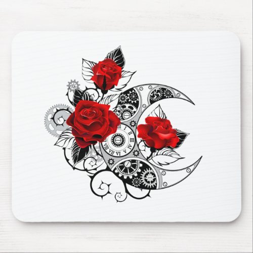 Mechanical Crescent with Red Roses Mouse Pad