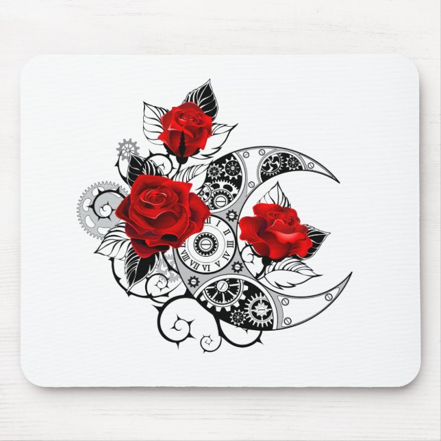Mechanical Crescent with Red Roses Mouse Pad (Front)
