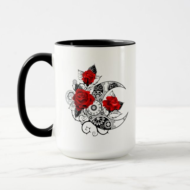 Mechanical Crescent with Red Roses Mug (Left)
