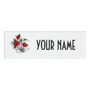 Mechanical Crescent with Red Roses Name Tag