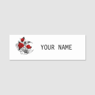 Mechanical Crescent with Red Roses Name Tag