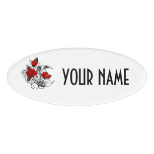 Mechanical Crescent with Red Roses Name Tag