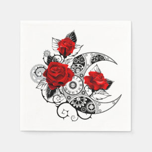 Mechanical Crescent with Red Roses Napkins