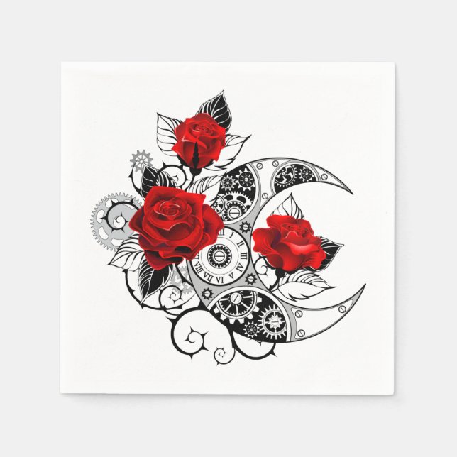 Mechanical Crescent with Red Roses Napkins (Front)