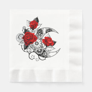 Mechanical Crescent with Red Roses Napkins