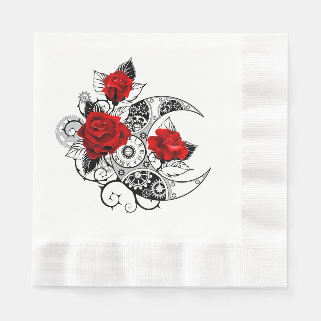 Mechanical Crescent with Red Roses Napkins (Front)