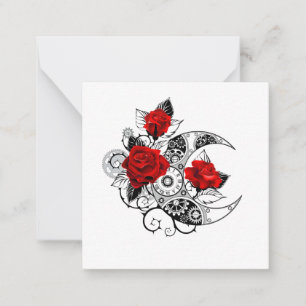 Mechanical Crescent with Red Roses Note Card