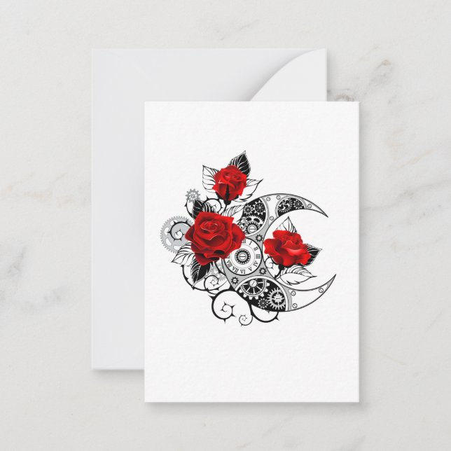 Mechanical Crescent with Red Roses Note Card (Front)