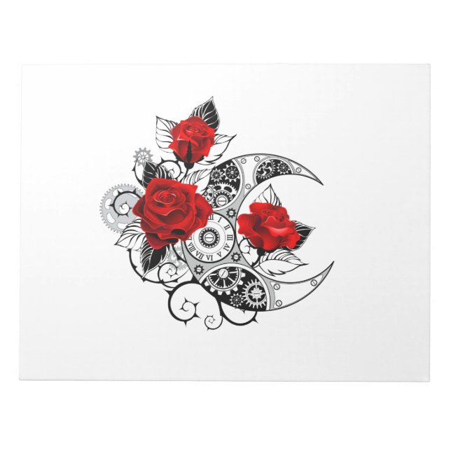 Mechanical Crescent with Red Roses Notepad (Front)