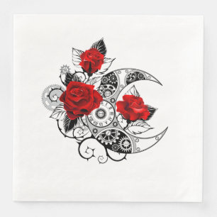 Mechanical Crescent with Red Roses Paper Dinner Napkins