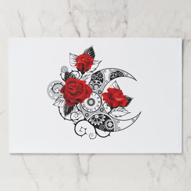 Mechanical Crescent with Red Roses Paper Pad (Front)