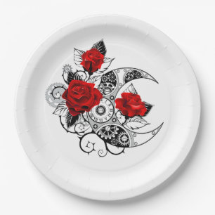 Mechanical Crescent with Red Roses Paper Plates