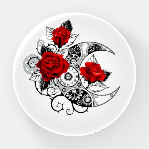 Mechanical Crescent with Red Roses Paperweight