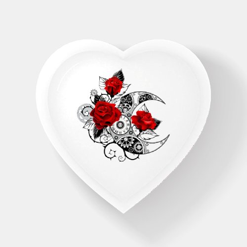 Mechanical Crescent with Red Roses Paperweight