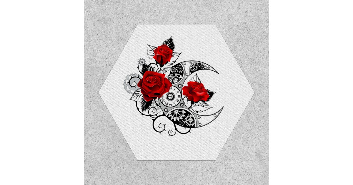 Mechanical Crescent with Red Roses Patch | Zazzle
