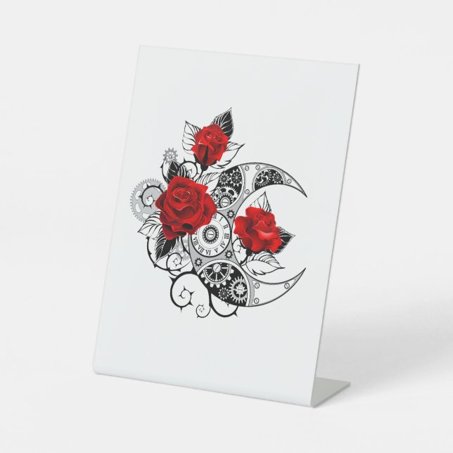 Mechanical Crescent with Red Roses Pedestal Sign (Front)
