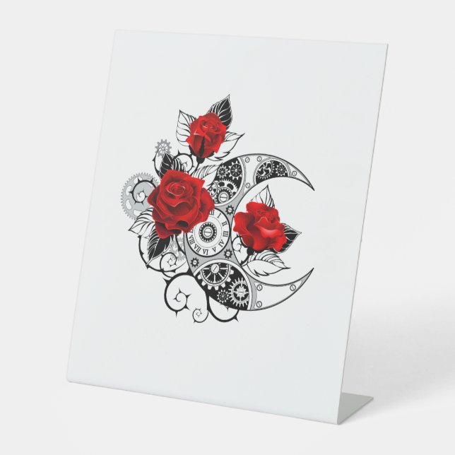 Mechanical Crescent with Red Roses Pedestal Sign (Front)