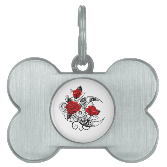 Mechanical Crescent with Red Roses Pet ID Tag (Front)