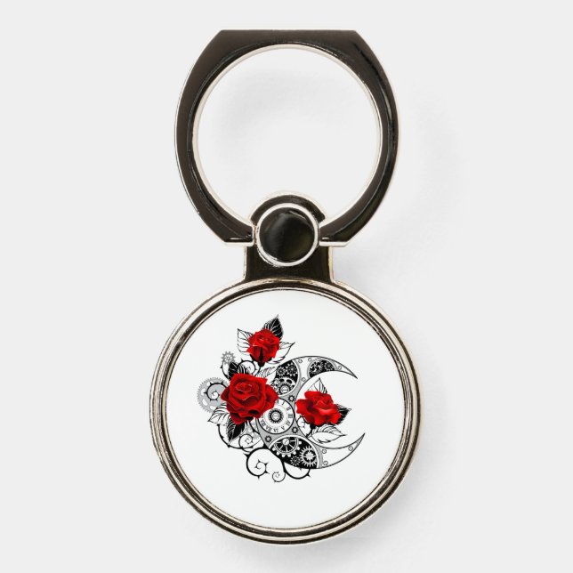 Mechanical Crescent with Red Roses Phone Ring Stand (Front)