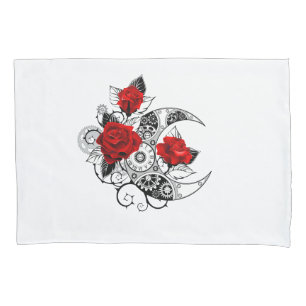 Mechanical Crescent with Red Roses Pillow Case