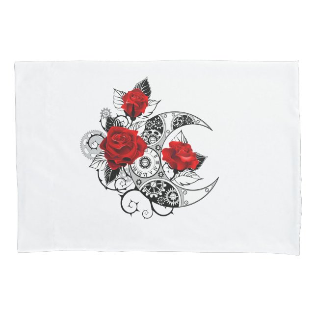 Mechanical Crescent with Red Roses Pillow Case (Front-Left)