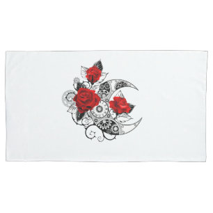 Mechanical Crescent with Red Roses Pillow Case