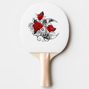 Mechanical Crescent with Red Roses Ping Pong Paddle
