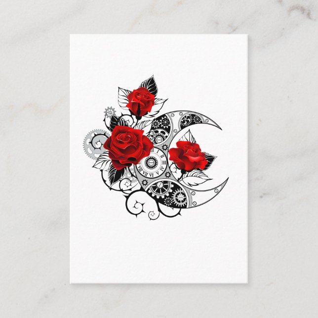 Mechanical Crescent with Red Roses Place Card (Front)